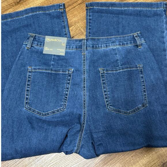 Style & Co. Women’s High-Rise Cropped Wide-Leg Denim Jeans Size 16 Medium Wash - Picture 9 of 10